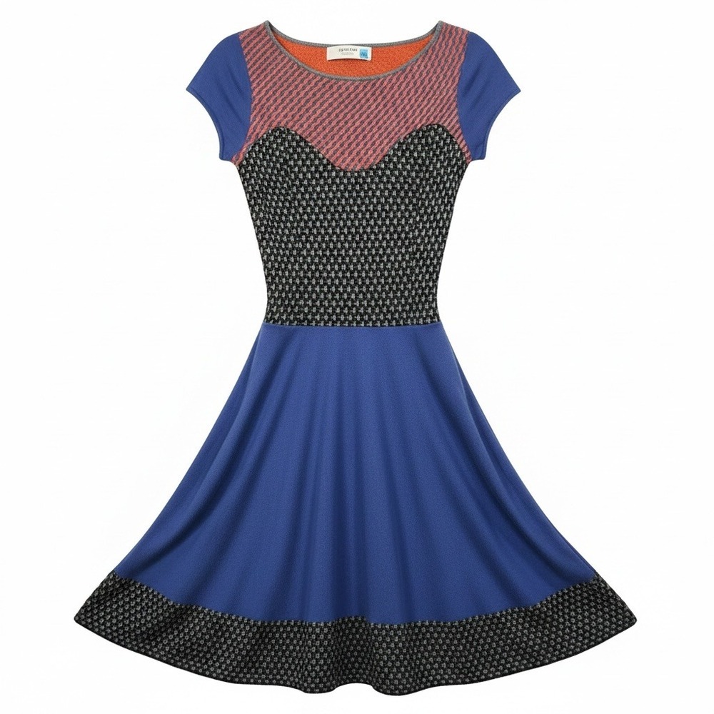 Sparrow Dress S Blue Orange Knit Fit Flare Lambswool Angora Cashmere Blend Boho